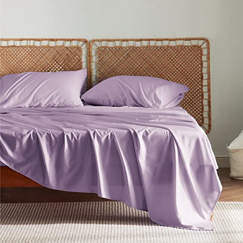 Image of Bedsure California King Sheet Sets, Cooling Sheets for Hot Sleepers, Rayon Derived from Bamboo, PureWoven, Breathable & Soft, Deep Pocket Up to 16 Inches, Hotel Luxury Silky Bedding, Lilac