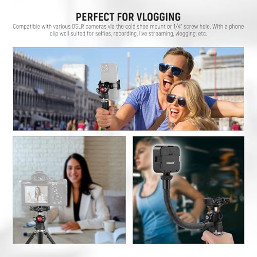 Image of NEEWER Mini Desk Tripod for iPhone with 2in1 Phone Holder /Action Camera Adapter /Flexible Arm, Small Portable Pocket Tripod Compatible with GoPro iPhone for Travel Vlogging Video Recording, TS006