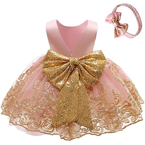 Baby Mädchen Geburtstag Partykleid Taufkleid Kleinkinder Rückenfrei Pailletten Schleife Stickerei Ärmellos Abendkleid Prinzessin Hochzeit Brautjungfer Formal Festkleid Cover