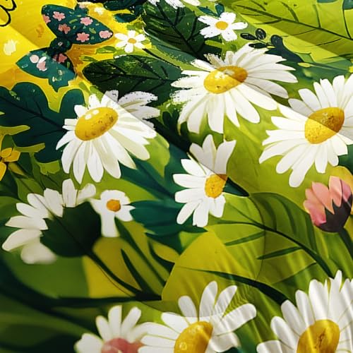 Image of AILONEN Daisy Cat Comforter Full 3 Piece Bedding Set Tuxedo Ginger Kitten Floral Field Meadow Quilt Teens Girls Aesthetic Botanical Room Decor Soft Pet Animal Coverlet