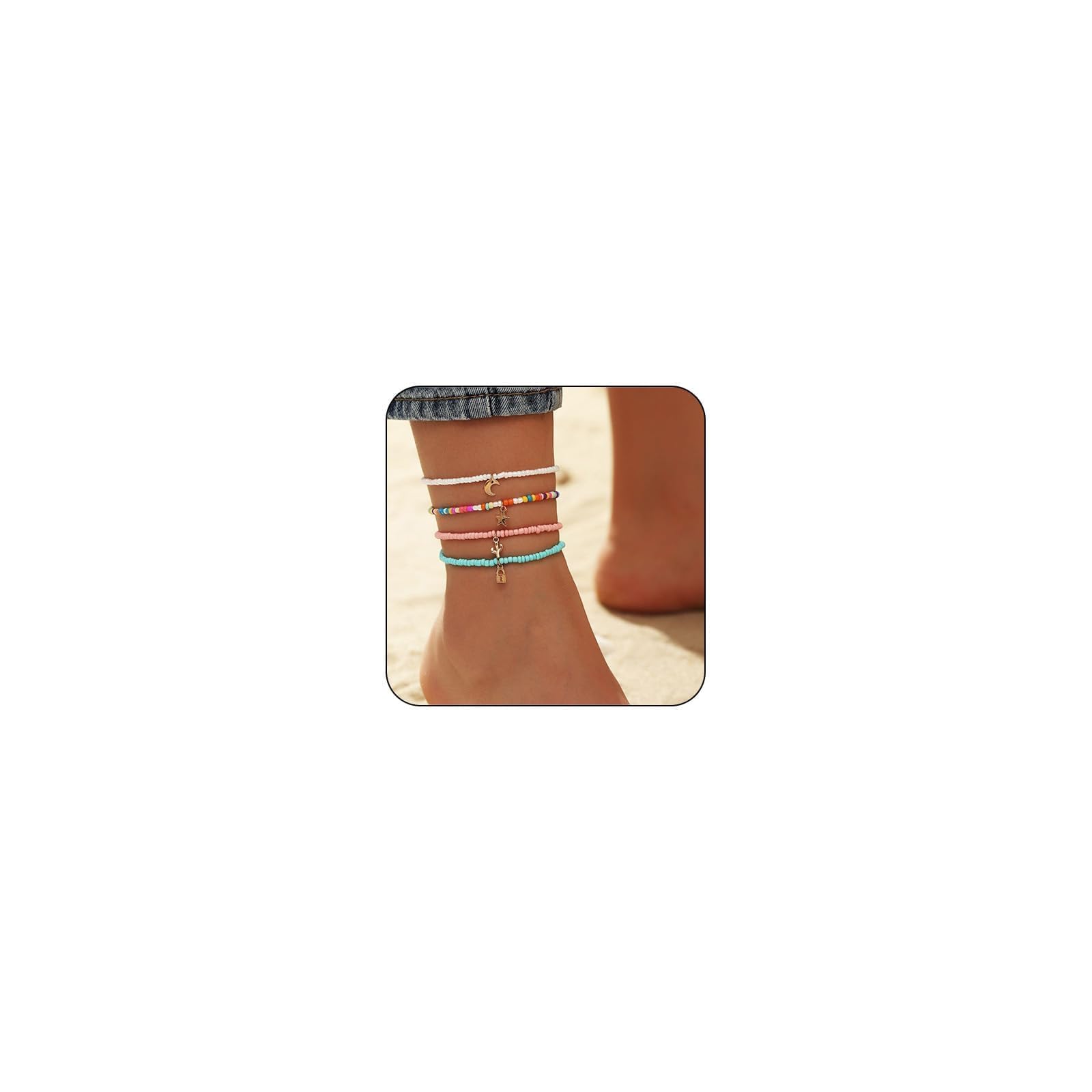 Cavigliere da Donna, 4 pezzi Boho per Estate Bracciale Elastico con Perline Colorate Cavigliere Bohémien, per Donne Ragazze Stratificate Caviglieres Impermeabili Gioielli Spiaggia