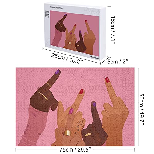 Houten puzzel 1000 PCS voor volwassenen en kinderen, meisje toont middelvinger roze moeilijke uitdaging intellectuele… - Image 4
