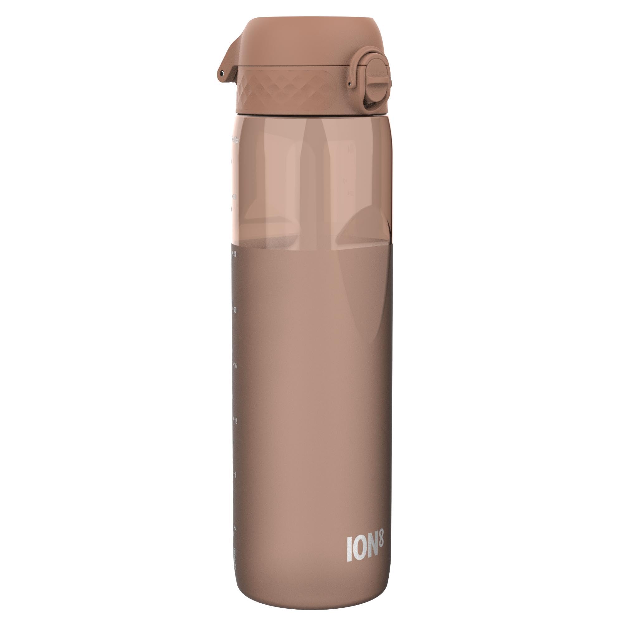 Ion8 1 Litre Water Bottle, Leak Proof, Flip Lid, Carry Handle, Rapid Hydration, Dishwasher Safe, BPA Free, Contoured Grip, Ideal for Travel, Gym & Activity, Recyclon, 32oz, Half Cut Mocha Mousse