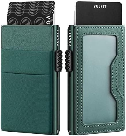 VULKIT Minimalist Wallet with ID Window & EDC Pocket Pop Up Card Holder RFID Blocking Slim Wallet Design for Airtag Cash Coins & Credit Cards