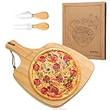 dcsiuivy Bamboo pizza board Wood pizza peel Pizza Plate with handle & Pizza paddle Knife & Fork,...