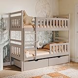 Etagenbett, Kinder, Kinderbett, 90x200 cm Bett | Mit 2 Schubladen, senkrechter Leiter & Absturzsicherung | Platzsparendes Hochbett für das Kinderzimmer | 97x208x171 cm (BxTxH) | Kaschmir