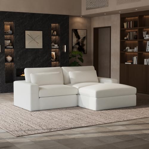 Image of Novilla 98 inch Deep Seat Modular Sectional Sofa, Removable Washable Covers, L Shape Cloud Couch with Lumbar Pillows, Chenille Boneless Sectional Couch Beige, No Assembly Required