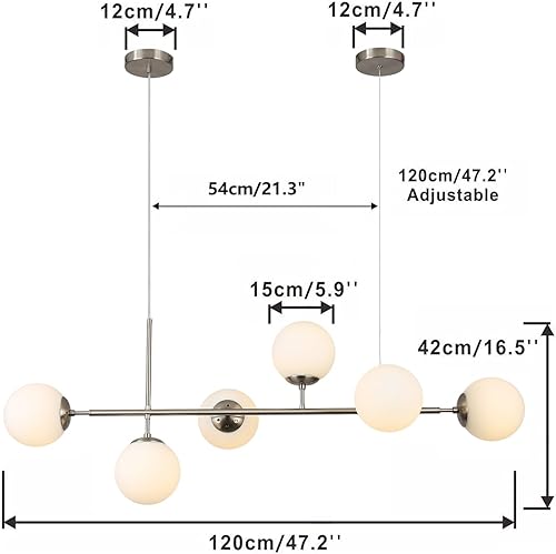 Miniatura 2 de KCO Lámpara colgante de techo moderna, globos de vidrio de mediados de siglo, lámpara colgante Sputnik, 6 luces LED para colgar en la cocina, isla