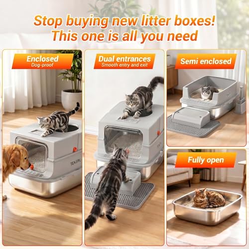 Caja de arena para gato acero inoxidable extra grande con tapa miniatura 4