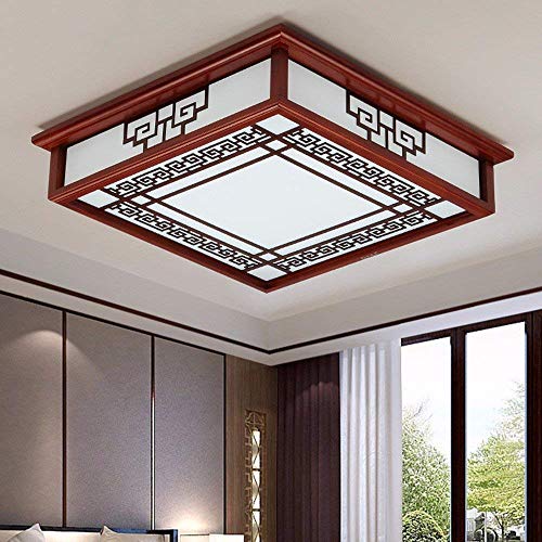 Plafonnier moderne LED en bois 68W réglable avec télécommande salon 65x65cm GZZ