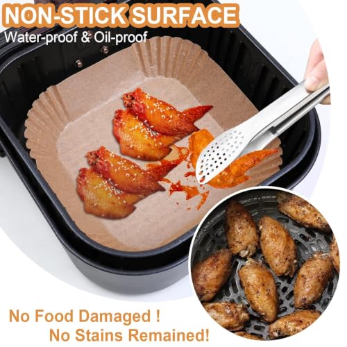 Image of Baking Paper for Hot Air Fryer, (Pack of 100) 20 cm, BPA-Free Airfryer Baking Paper, Square, Waterproof, Oil-Proof Parchment Paper, Liner, Airfryer Accessories