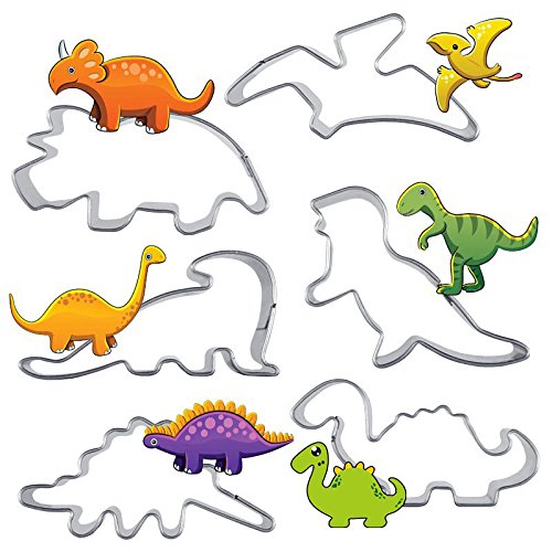 Shxstore Mini Dinosaur Cookie Cutter Set Stainless Steel Jurassic Dino Shaped Cookie Candy Food Molds, 6 Counts #TOP6