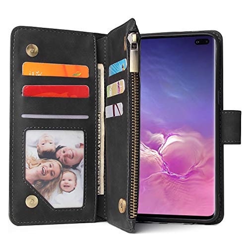 CHICASE Wallet Case for Galaxy S10,Samsung S10 Case,Leather Handbag Zipper Pocket Card Holder Slots Wrist Strap Flip Protective Phone Cover for Samsung Galaxy S10(Black)