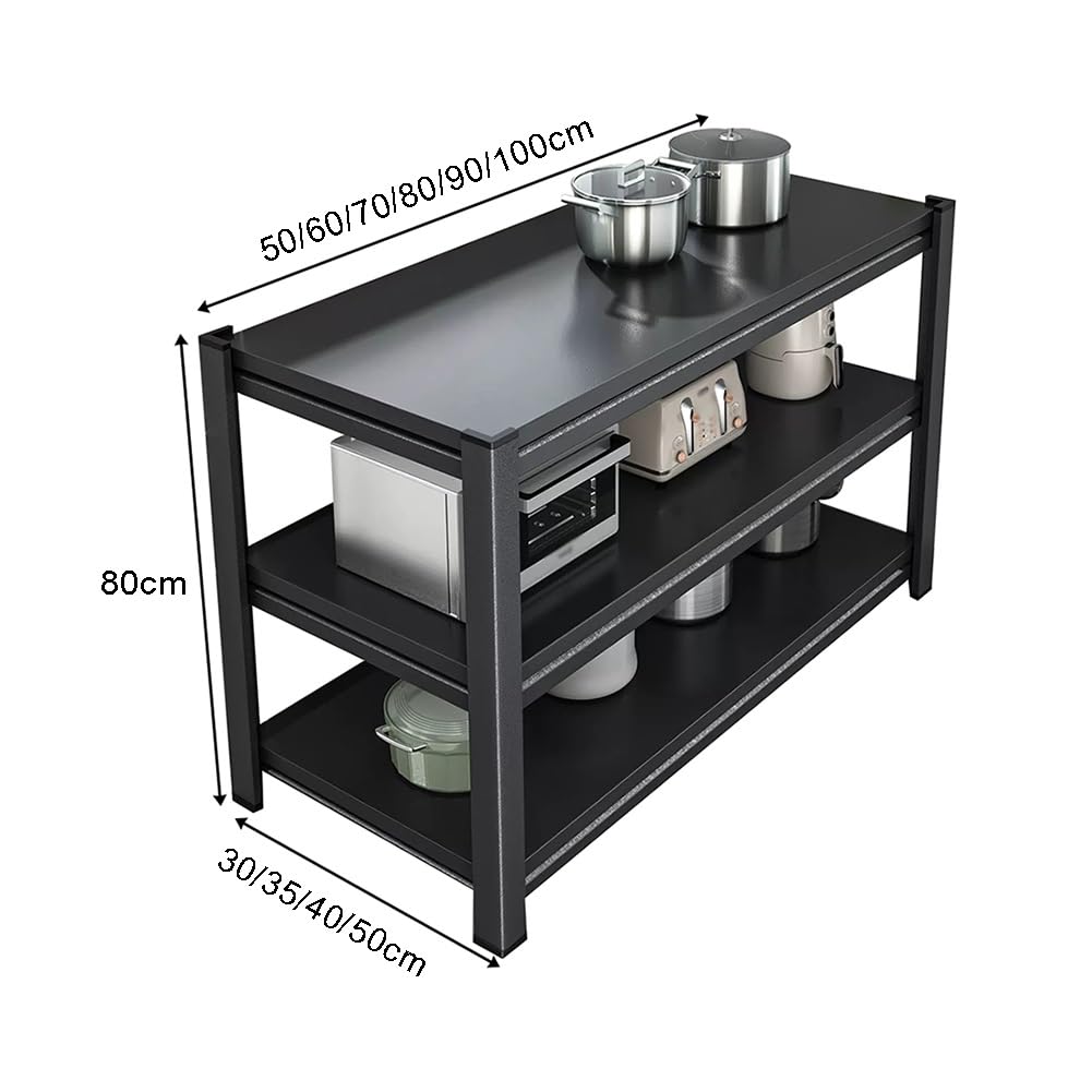 Scaffale da cucina a 3 ripiani, regolabile per forno a microonde, supporto per tostapane, scaffalatura multiuso, in metallo, salvaspazio (nero, 70 x 40 x 80 cm)