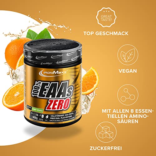 IronMaxx 100% EAAs Zero - Sunny Orange 500g Dose | EAA-Pulver,Vegan Und Zuckerfrei Mit Allen 8 Essentiellen Aminosäuren | Fruchtiger Geschmack, Frei Von Konservierungsstoffen 2