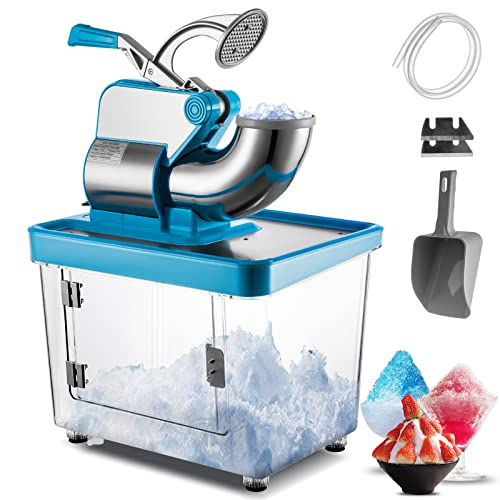 Smarketbuy Commercial Snow Cone Machine 110V Ice Crusher 396.8Lbs/H Productivity Stainless Steel Double Blade 1450R/M Speedy Electric Ice Shaver With Storage Box #TOP27
