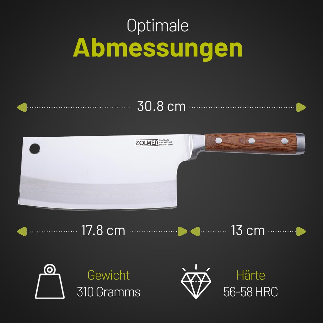 Hackmesser küche aus Edelstahl – Chinesisches Kochmesser für Fleisch & Knochen – Japanisches Profi Messer mit Holzgriff – Robustes Küchenbeil für Profis & Hobbyköche