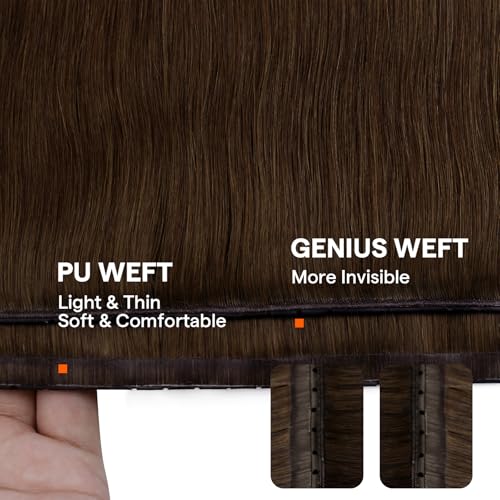 Image of Full Shine Butterfly Weft Human Hair Extensions 22 Inch 100g Volume Set | Warm Chestnut Brown, Invisible Pu Holes, Date Night Look, Straight Remy Hair, Micro Bead Installation, Long Natural Hairstyle
