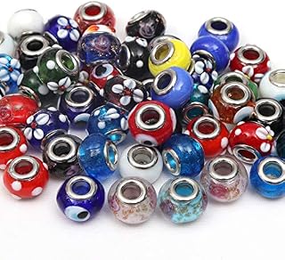 Kurtzy 50 Pack Assorted Glass Murano Beads - 14mm Diameter European Charms - Lampwork Bead Mix for Jewellery Making, Bracelets, Necklaces, Key Chains and DIY Crafts - Assorted Colours & Designs