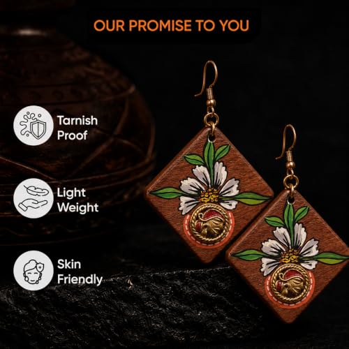 Image of Handcrafted Tribal Wooden Earrings Collection for Women - Butterfly, Princess & Modern Geometric Statement Designs