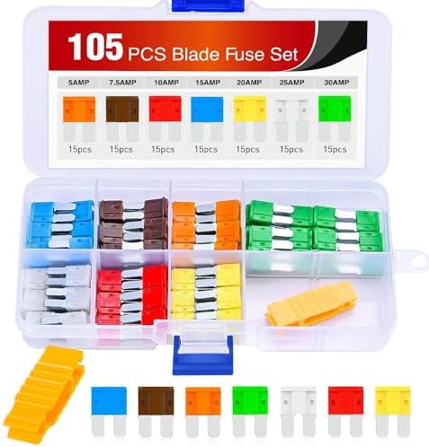 Azonee Automotive Replacement Fuses, 105PCS Micro2 Fuse ATR APT Car Blade Fuses Assortment Kit 5A 7.5A 10A 15A 20A 25A 30A Automotive Fuse with Fuse Puller for Cars Trucks SUVs RVs
