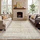 Collive Washable Area Rug 8x10, Neutral Boho Rugs for Living Room Rugs 8x10 Non Slip Farmhouse Modern Bedroom Carpet Stain Resistant Aesthetic Print Accent Floor Mat for Dining Guest Office - Tan