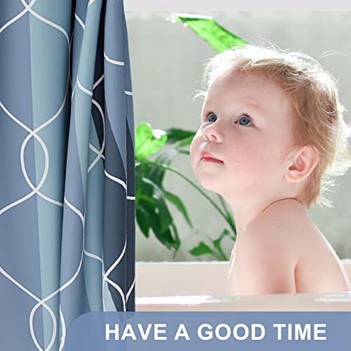 Amazerbath Fabric Shower Curtain Set, Geometric Blue Cloth Shower Curtain With 12 Shower Curtain Hooks, Western Hotel Quality Washable Farmhouse Polyester Fall Bathroom Shower Curtains, 72X72 Inches #TOP1