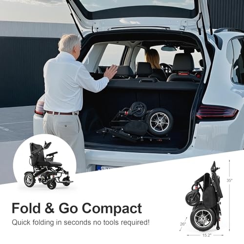 Image of 35-Mile Long Range Electric Wheelchair for Adults, 20 inch Wider Seat, All Terrain Foldable Powered Wheelchair with Dual 12Ah Batteries and Large Tires, Supports 350 lbs, for Home, Park, Black