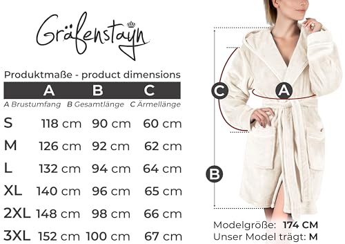 Gräfenstayn Bademantel Damen flauschig mit Kapuze - Kuschelfleece - Öko-Tex Standard 100 - Morgenmantel leicht & kurz - Größe (S, Creme)