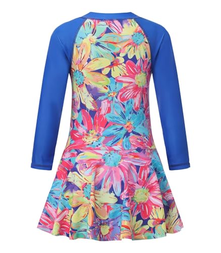 Image of Aisyee Girls One Piece Swimsuits Swim Dress for Girls Long Sleeve Rash Guard Bathing Suits Hawaiian Skirt Swimwear 3-16 Years