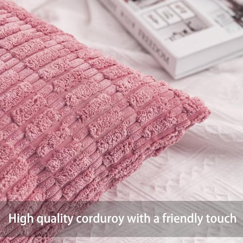 Image of Aegero Pack of 2 Corduroy Decorative Throw Pillow Covers 12x20 Inch, Pink