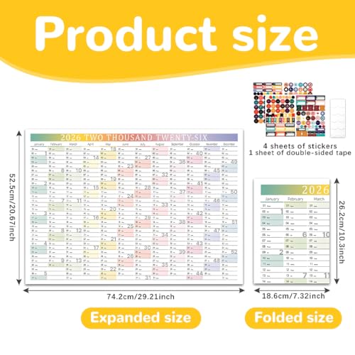 Androxeda Wandkalender 2026 Groß (74 X 52Cm) Gefalzt In Poster Größe, Querformat, Gefaltet Wandkalender Für Büro, Familie Und Schule, Wall Calendar, Plakatkalender (2026)