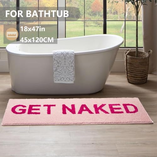Image of KOEXM Get Naked Bath Mat 18 inch x 47 inch Pink Long Runner Mat for Bathroom Non Slip Absorbent Machine Washable Bathroom Rug