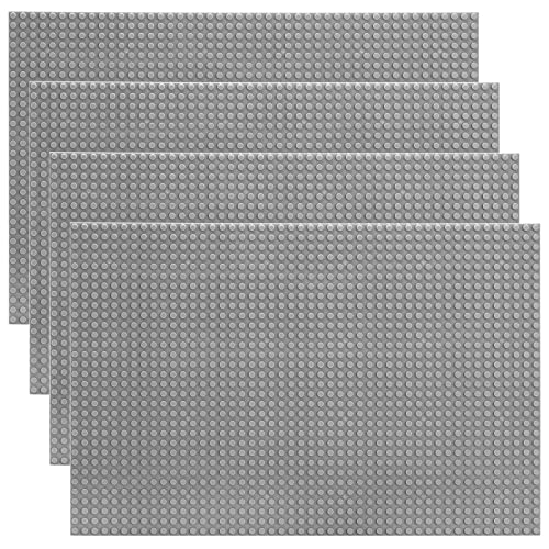 ZENFUN 4 Pack Baseplates Building Plates for Building Bricks, 10'' x 15''/25.5x38 CM, Classic Build Baseplates Compatible with Major Brick Brands, Grey