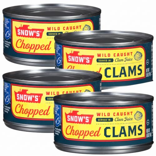 Snow's Wild Caught Chopped Clams Canned,6.5 oz Can - 5g Protein Per Serving - Gluten Free,Keto Friendly,99% Fat Free,(Pack of 4)