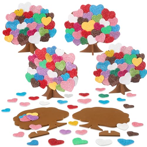 Dianelhall 4 Set Baum Bastelsets für Kinder Muttertagsgeschenke zum Basteln Baum Vorlagen mit Selbstklebenden Herzförmigen Schaumstoffaufkleber Kinder Kreativset Bastelzubehör für DIY Deko