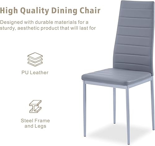 Miniatura 6 de paonne Juego de 4 sillas de comedor grises, modernas sillas de piel sintética para cocina del hogar, sillas de cocina con respaldo alto de mediados