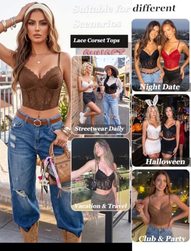 Image of Avidlove Lace Bralette for Women V Neck Bustier Corset Tops with Underwired Racerback Adjustable Strap Crop Top