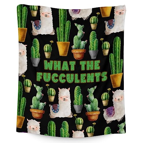 Cactus Throw Blanket - Soft, Fuzzy & Warm - 50x60 Inches Flannel Blankets for Living Room, Sofa - Black Aesthetic Throws Gift for Teens