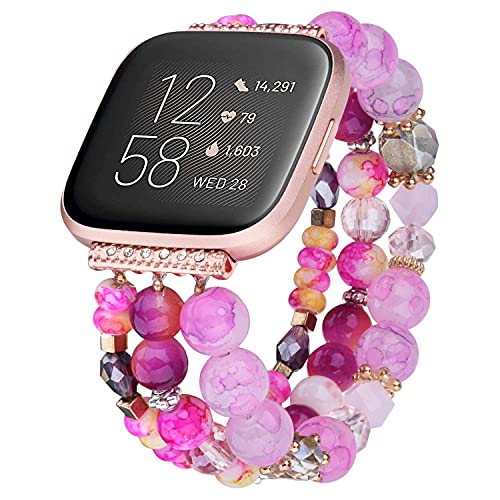 V-Moro Bracelet Compatible With Fitbit Versa 2/Versa Bands Women Fashion Versa Band Special Handmade Elastic Stretch Beads Replacement For Fitbit Versa/Lite Edition/Versa 2/Special Edition Girls Red #TOP1