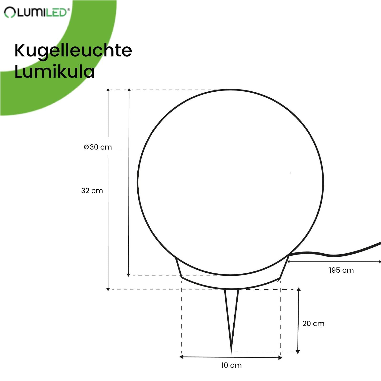 Lumiled Kugelleuchte Außen Weiß Ø30cm E27 IP44 Kugellampe | Milchig, Gartenkugel, Lichtkugel, Wetterfest, Inkl. Anschlusskabel 1,95m, Außenkugelleuchte für Garten, Wege und Terrasse