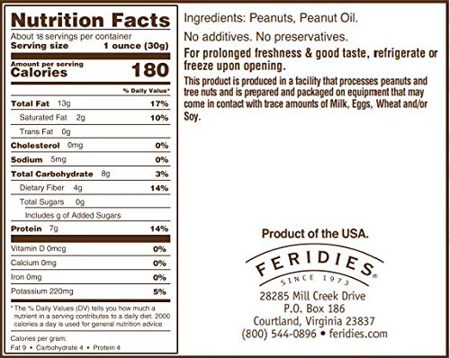 Miniatura 5 de FERIDIES Cacahuetes Virginia sin sal súper grandes, lata de 18 onzas