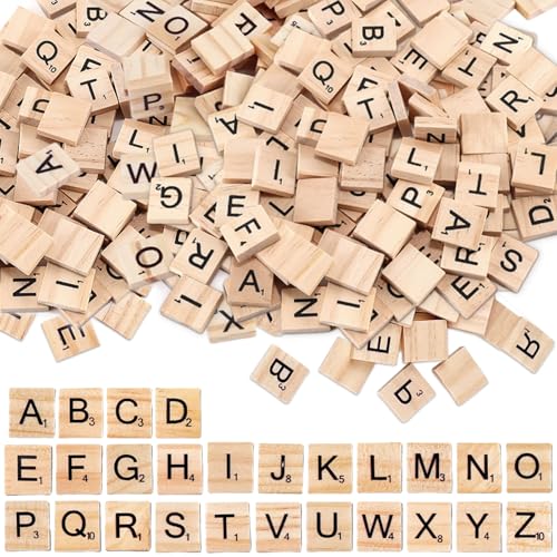 Jortmrd 400 Piezas Letras de Madera Pequeñas Alfabeto Madera A a Z con Numeros Azulejos de Letras de Madera Letras Scrabble Madera para Manualidades Regalo Decoración Aprendizaje Ortografía Bricolaje