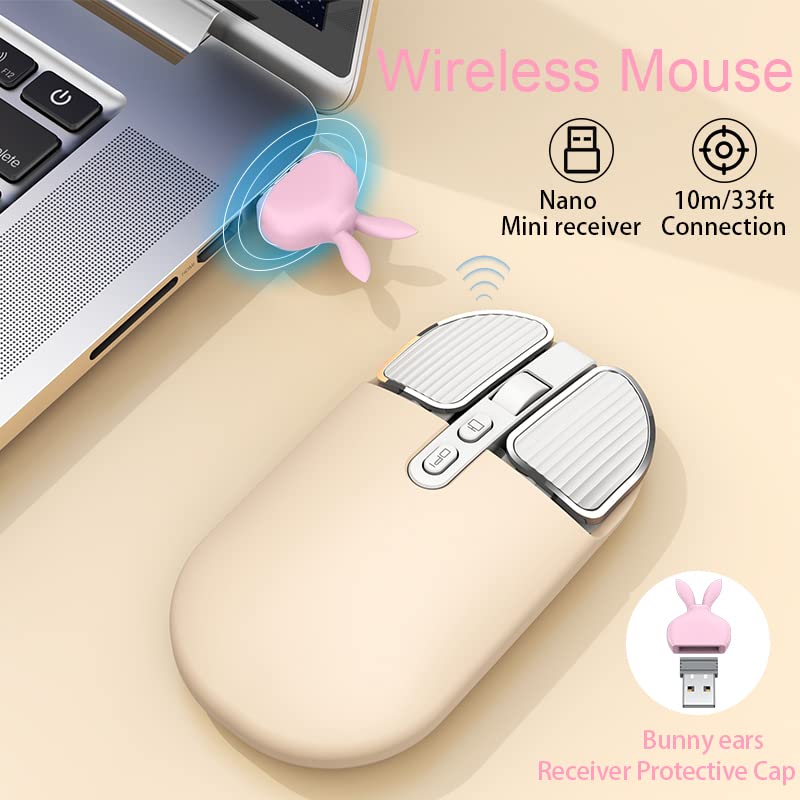 Image of 2.4G Wireless Rechargeable Mouse with USB Receiver,One Click Return to Desk,Mute Button,Power Saving, 2400DPI Optical Cute Girls Mouse for Laptop,Notebook,PC,Tablet (Cream-Colored)