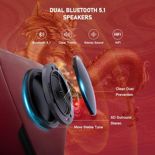 GTPLAYER Gaming Chair with Bluetooth Speakers and Footrest, Dragon Series Video Game Chair, Heavy Duty, Ergonomic, Esports Computer Office Chair, (RED)
