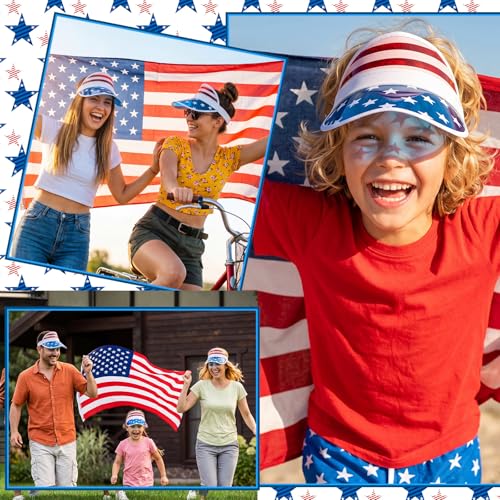 Image of Vabean American Flag Visor 4th of July Hat UV Protection Plastic Patriotic USA Visor Cap for Women Men Beach Accessories