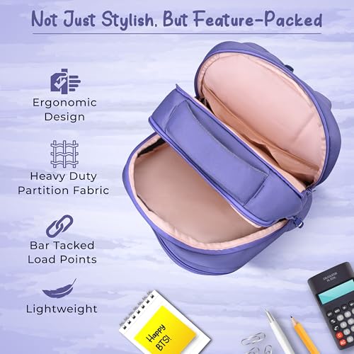 Image of Gear Delight 18 inch /30L Large Water Resistant School Bag | Casual Backpack | Daypack | Travel Backpack | Kids Bag for Boys /Girls (Purple - Purple)