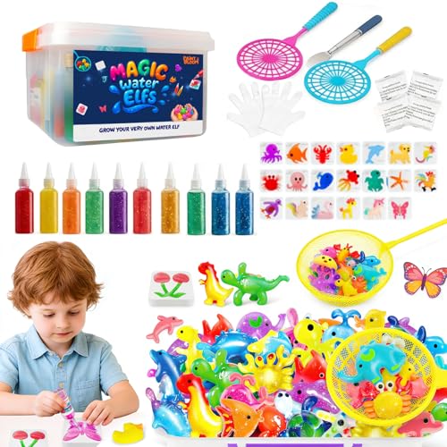 PAINT AND BLOOM Magic Water Elf Kit, Paint and Bloom Squishy Kit for Kids, 10 Gels&12 Molds Magic Water Elf Sensory Toy, 3D Sculpting Fun, Sparks Endless Creativity, DIY Magic Gel Water Pets (30PCS)
