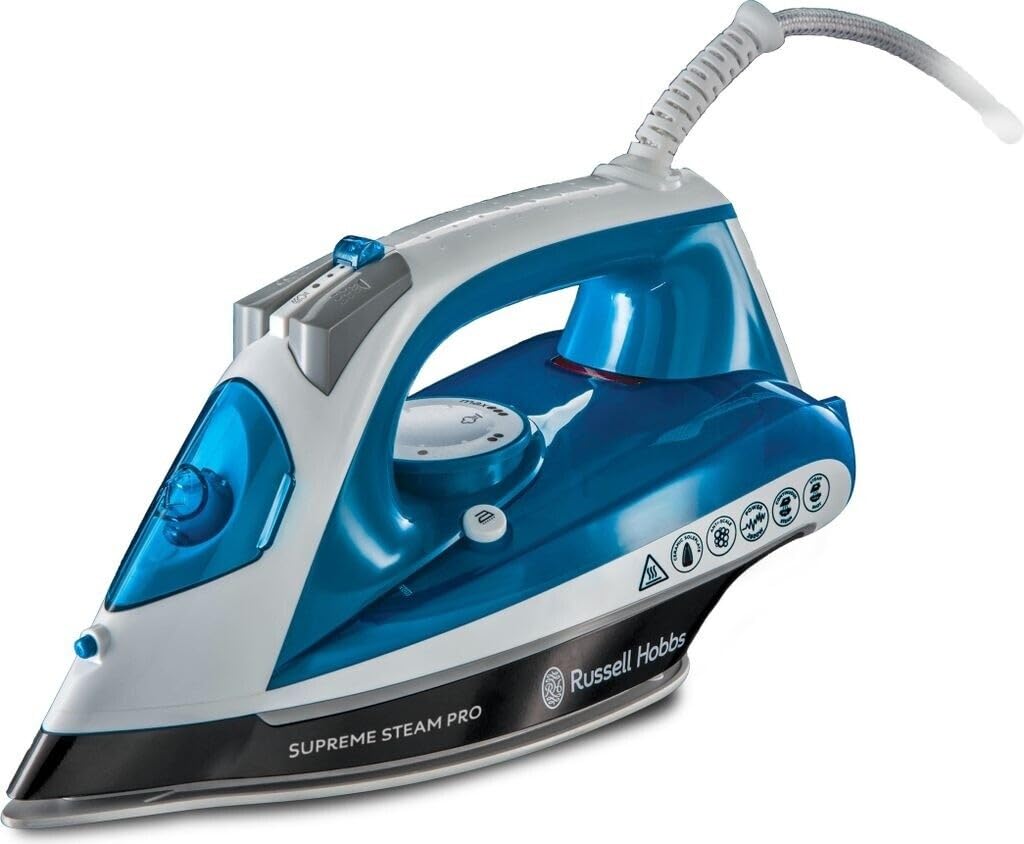 Russell Hobbs Supreme Steam Pro - Plancha de Ropa de Vapor (2600 W, Suela de Cerámica, Azul y Blanco) - ref. 23971-56