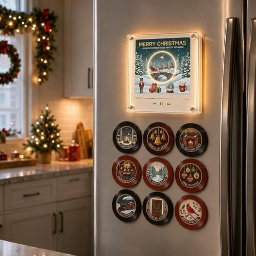 Christmas Mini Vinyl Record Player, Personalized Fridge Magnet Mu...